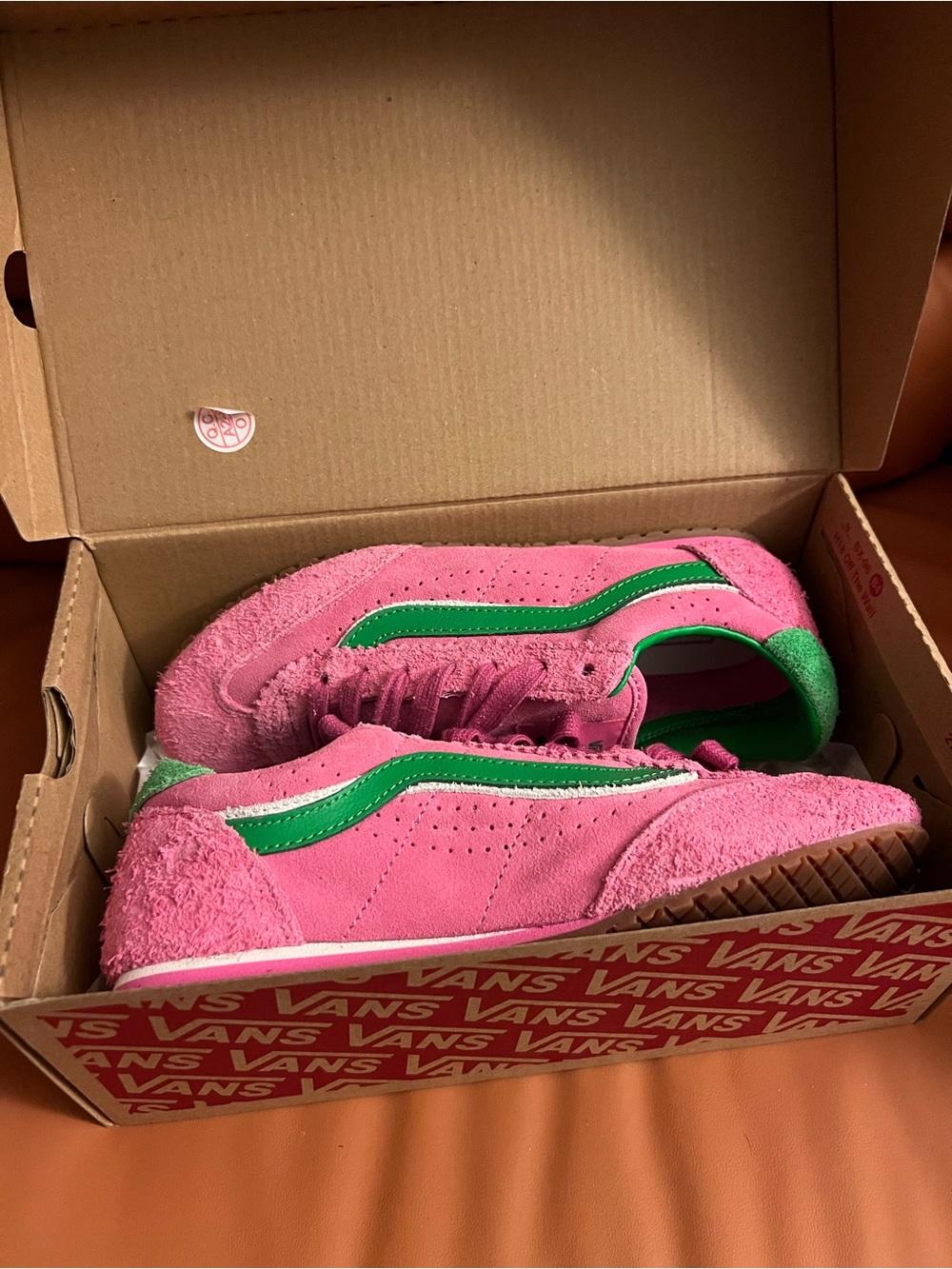 Vans Pink Suede Low-Top Sneakers with Green Side Stripe